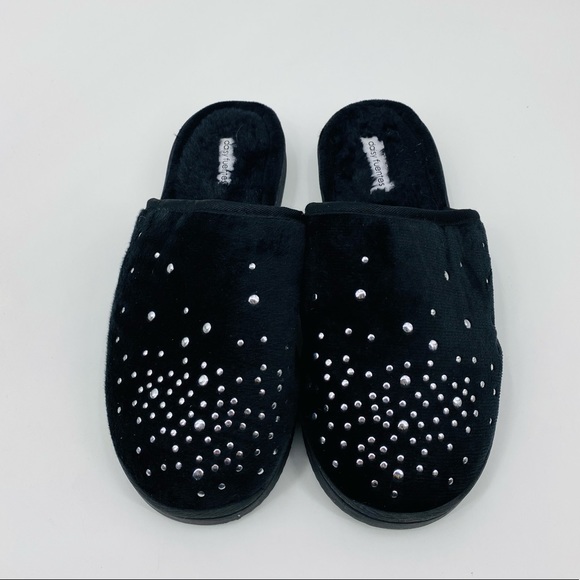 💕SALE💕 Daisy Fuentes Black Fur Studded Slippers - Picture 2 of 7